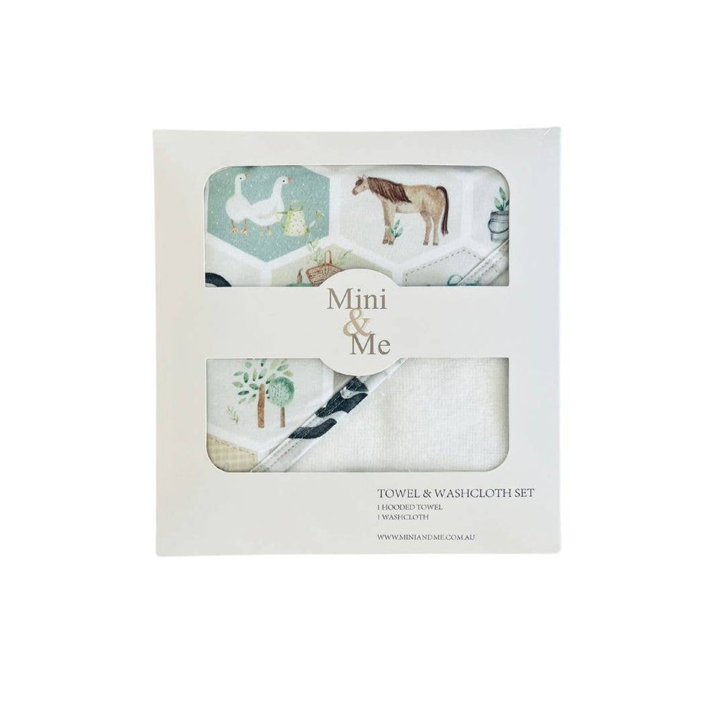 Cuddle Bug & Co Hooded Towel & Wash Cloth Set Patchwork Farm