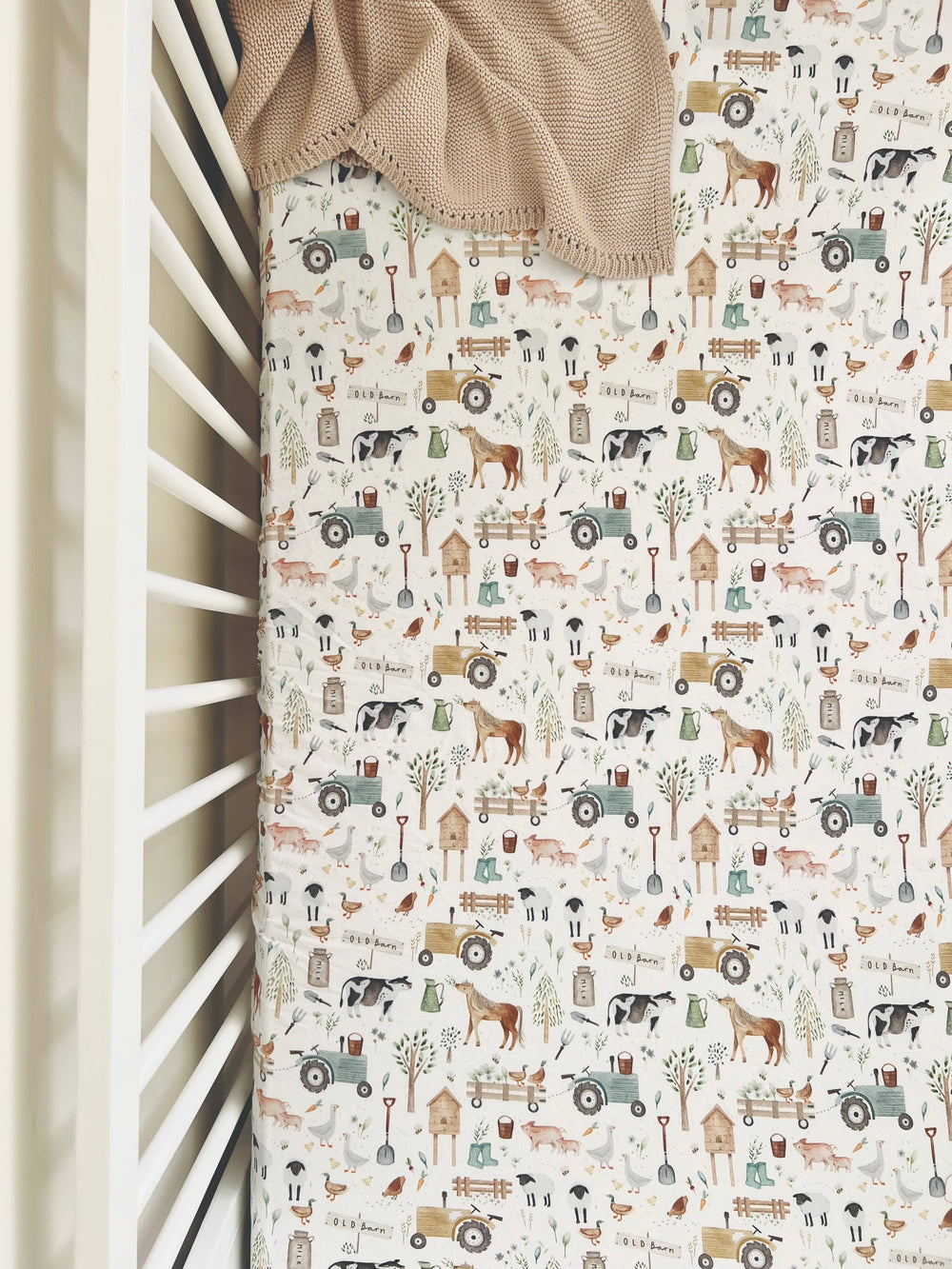 Cuddle Bug & Co Cot Sheet Farm Life