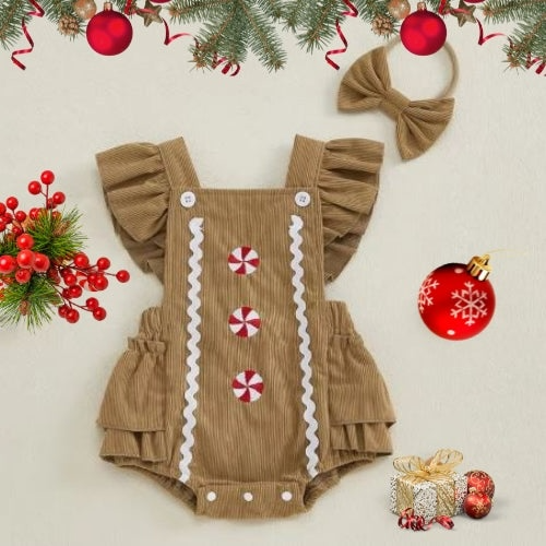 Gingerbread Dreams Ruffle Romper & Headband Set