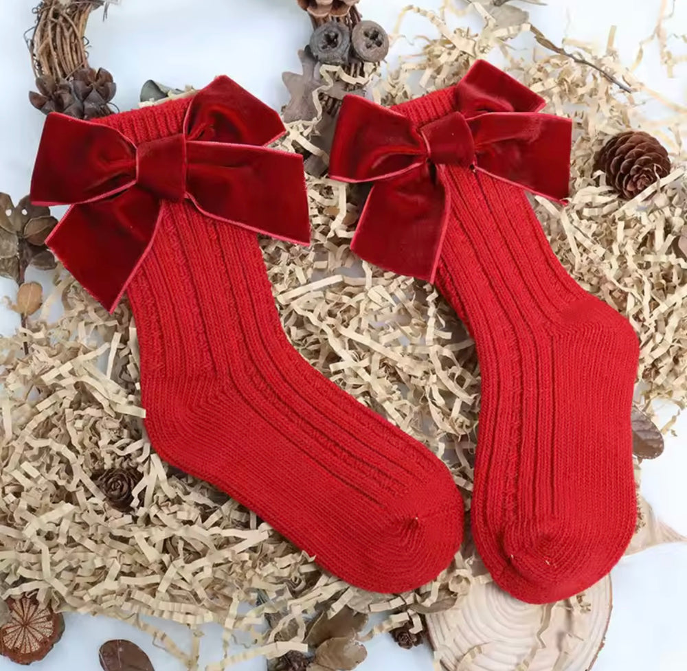 Velvet Bow Christmas Socks