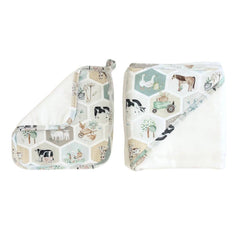 Cuddle Bug & Co Hooded Towel & Wash Cloth Set Patchwork Farm