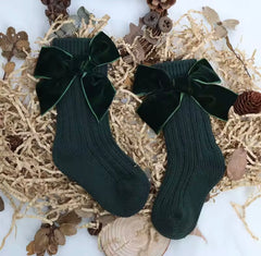 Velvet Bow Christmas Socks