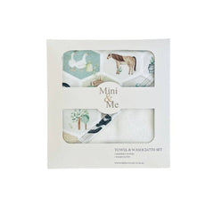 Cuddle Bug & Co Hooded Towel & Wash Cloth Set Patchwork Farm