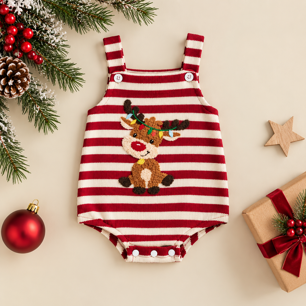 Rudolph Stripe Knit Romper