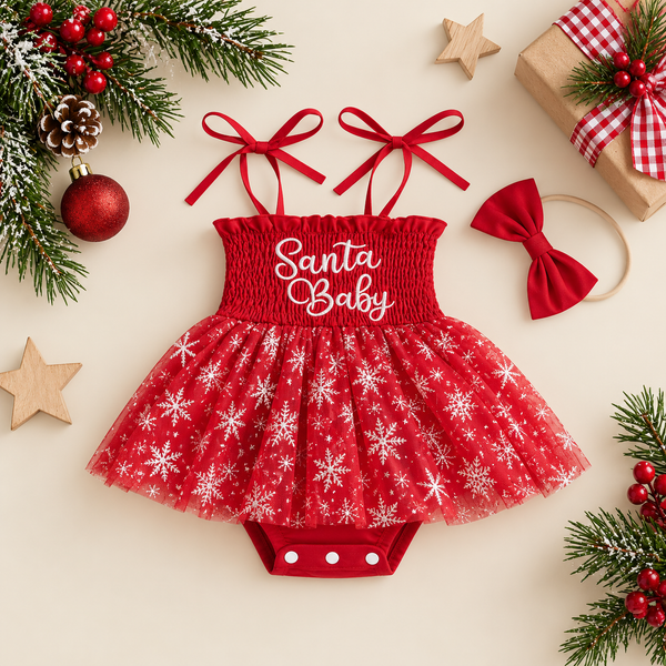 Santa Baby Tutu Romper + Bow Headband